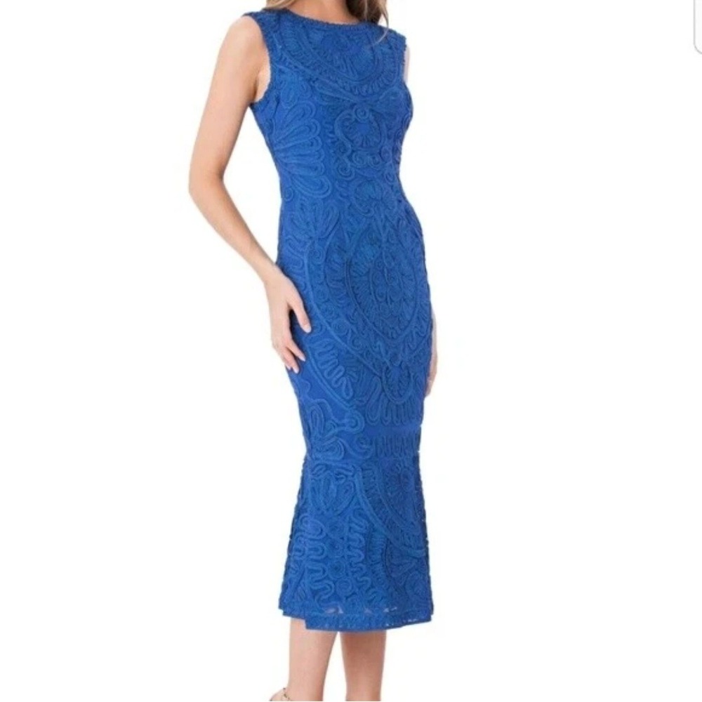 JS Collections Royal Blue Soutache Embroidered Maxi Sheath Dress Size 14 862617